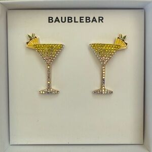BAUBLEBAR New Rhinestone Dangle Martini Cocktail Earrings Pineapple Yellow Clear